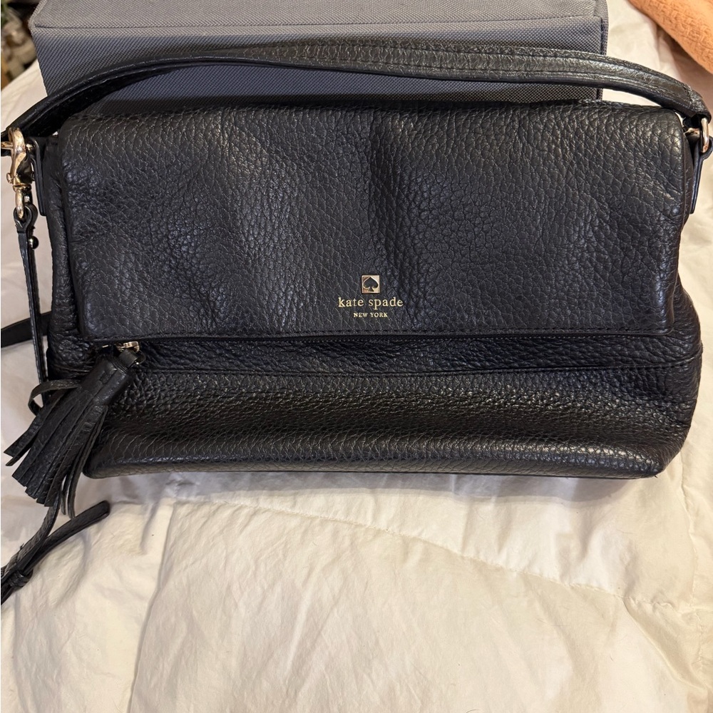 Kate Spade Black Pebbled Leather Shoulder Bag with Tassel